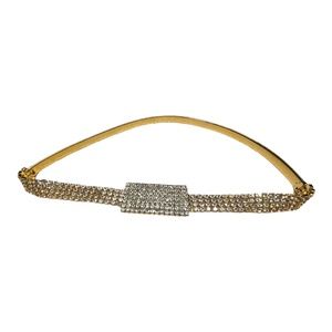 Vintage Stretch Waist Belt Metallic Gold and Rhinestone